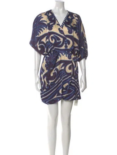 Pre-owned Eugenia Fernández Printed V-neck Romper In Purple