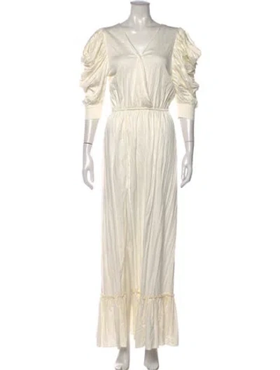 Pre-owned Eugenia Fernández V-neck Long Dress In Neutral