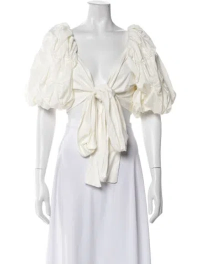 Pre-owned Eugenia Fernández V-neck Short Sleeve Crop Top W/ Tags In Neutral