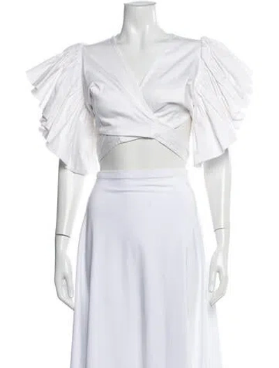 Pre-owned Eugenia Fernández V-neck Short Sleeve Crop Top In White