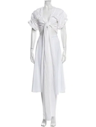 Pre-owned Eugenia Fernández V-neck Short Sleeve Crop Top In White