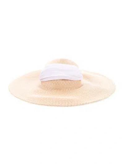 Pre-owned Eugenia Kim Beige Fedora Hat W. Silk Purple Sash Tie W/tags In Neutral