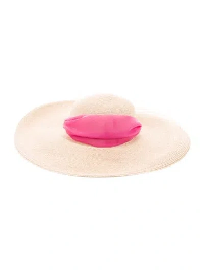 Pre-owned Eugenia Kim Beige Whipstitched Fedora W. Pink Silk Felt Sash Tie W/tags In Neutral