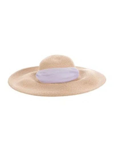 Pre-owned Eugenia Kim Beige Wide Brim Purple Silk Felt Sash Tie  W/tags In Neutral