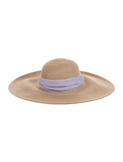 Pre-owned Eugenia Kim Beige Wide Brim Purple Silk Felt Sash Tie  W/tags In Neutral
