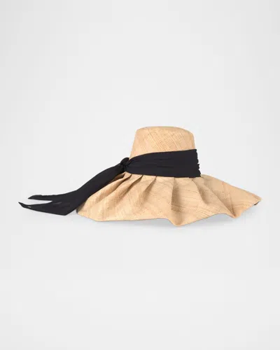 Eugenia Kim Bella Raffia Sun Hat With Chiffon Scarf In Brown