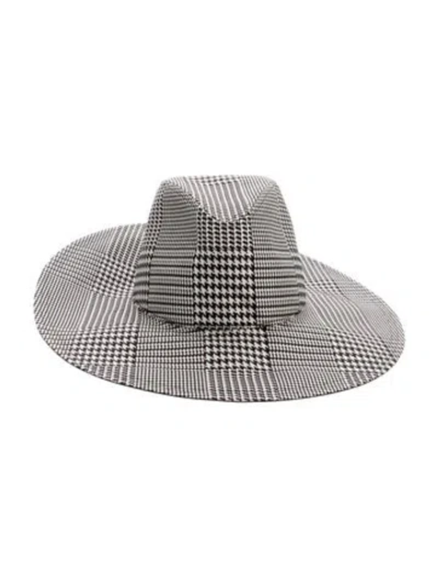 Pre-owned Eugenia Kim Black And White Pattern Printed Sparkle Fedora Hat W/tags