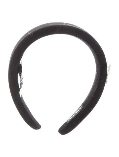 Pre-owned Eugenia Kim Black Cotton Felt Crystal Embellished Bow Headband
