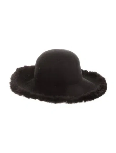 Pre-owned Eugenia Kim Black Fedora Hat W. Fur Trim W/tags