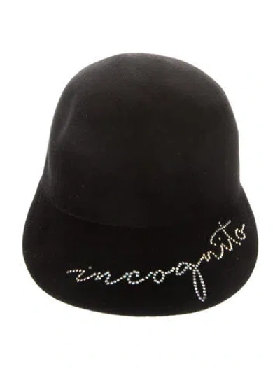 Pre-owned Eugenia Kim Black Wool Felt Cap W Crystal Embellishments W/tags