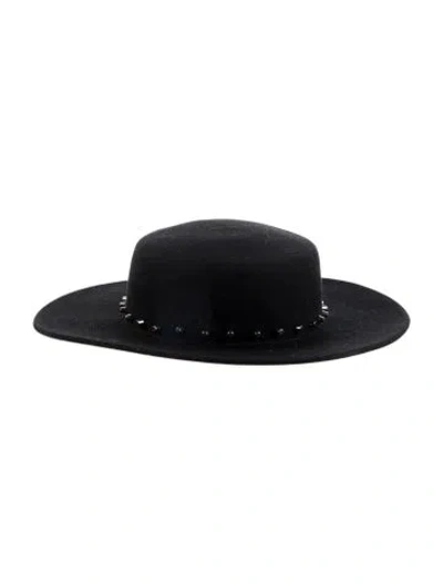 Pre-owned Eugenia Kim Black Wool Felt Fedora Hat W. Studded Accents  W/tags