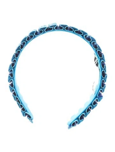 Pre-owned Eugenia Kim Blue Pattern Printed Sparkle Felt Headband