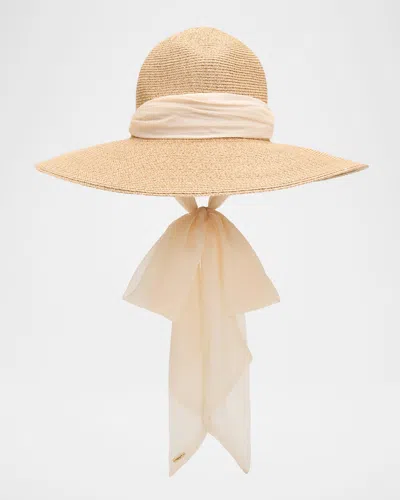 Eugenia Kim Cassidy Packable Wide-brim Fedora With Scarf In Neutral