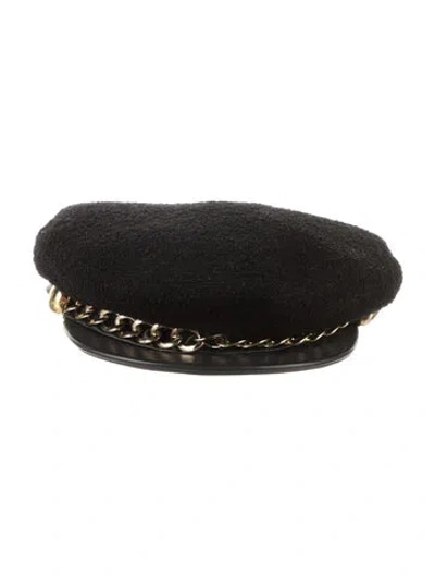 Pre-owned Eugenia Kim Chain Link Accent Wool Conductor Hat In Black