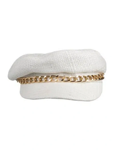 Pre-owned Eugenia Kim Chain-link Accent Newsboy Hat In White