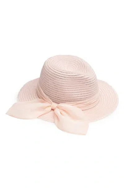 Eugenia Kim Chiffon Scarf Wide Brim Packable Straw Fedora In Pink