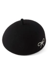 Eugenia Kim Coco Crystal Bow Wool Beret In Black