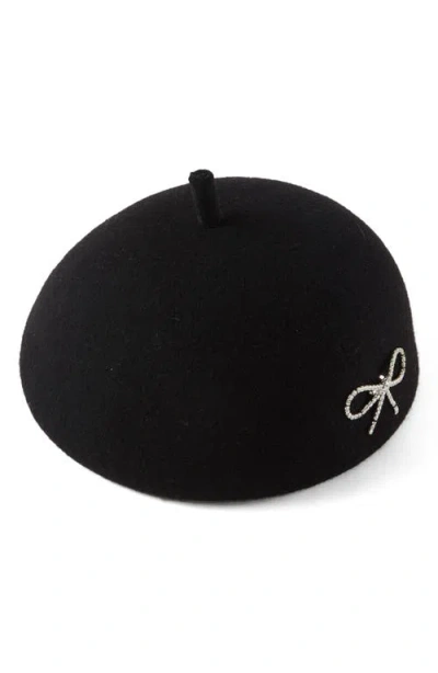 Eugenia Kim Coco Crystal Bow Wool Beret In Black