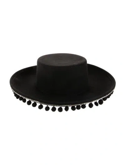 Pre-owned Eugenia Kim Decorated Boater Hat W/tags In Black