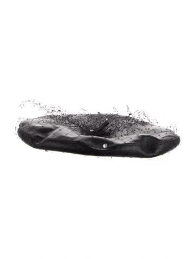 Pre-owned Eugenia Kim Embellished Leather Beret In Black