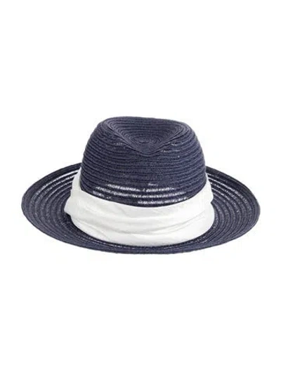 Pre-owned Eugenia Kim Embellished Straw Fedora In Blue