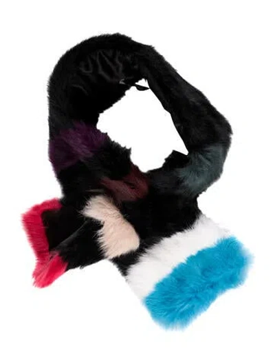 Pre-owned Eugenia Kim Faux Fur Colorblock Pattern Scarf W/ Tags In Black