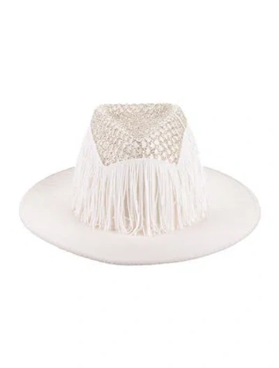 Pre-owned Eugenia Kim Glitter Fringe Fedora Hat W/tags In White