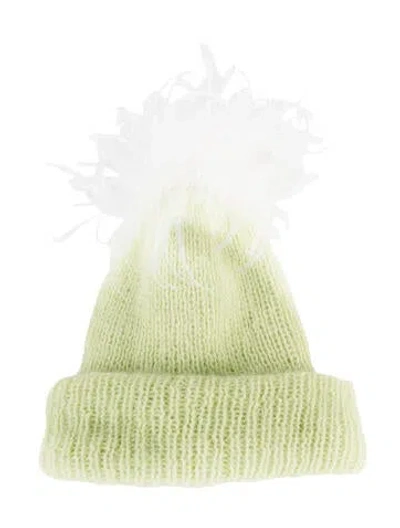 Pre-owned Eugenia Kim Green Feather Accented Beanie W/tags