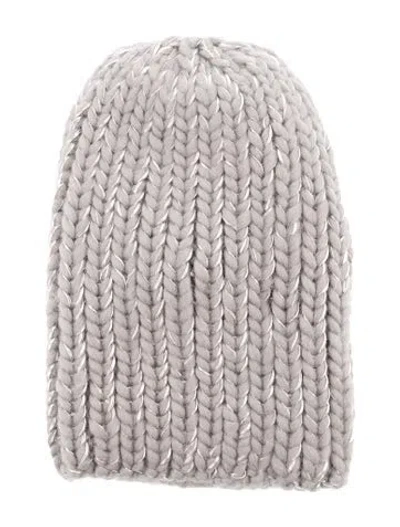 Pre-owned Eugenia Kim Grey Chunky Ribbed Knitted Beanie Featuring Silver Metallic Thread Woven Throughout. In Gray