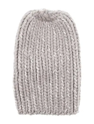 Pre-owned Eugenia Kim Grey Chunky Ribbed Knitted Beanie Featuring Silver Metallic Thread Woven Throughout In Gray