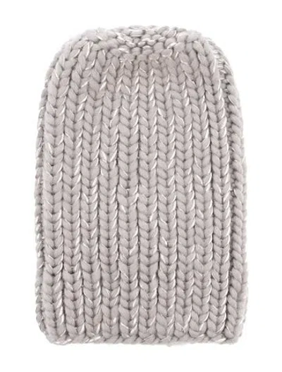 Pre-owned Eugenia Kim Grey Chunky Ribbed Knitted Beanie Featuring Silver Metallic Thread Woven Throughout. In Gray