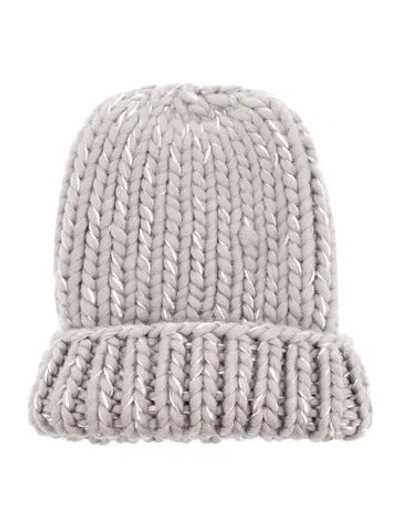 Pre-owned Eugenia Kim Grey Chunky Ribbed Knitted Beanie Featuring Silver Metallic Thread Woven Throughout. In Gray