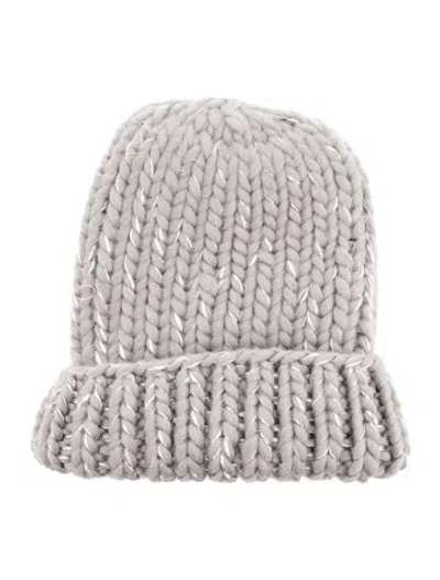 Pre-owned Eugenia Kim Grey Chunky Ribbed Knitted Beanie Featuring Silver Metallic Thread Woven Throughout. In Gray
