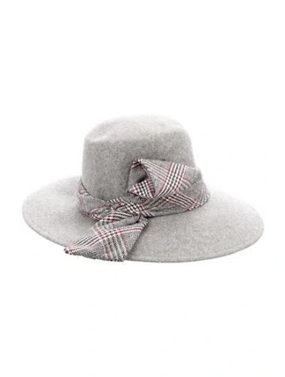 Pre-owned Eugenia Kim Grey Wool Fedora Hat W. Pattern Printed Sash Tie W/tags In Gray
