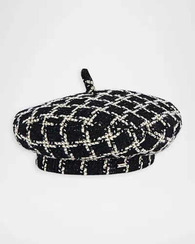 Eugenia Kim Ione Tweed Beret In Black/beig