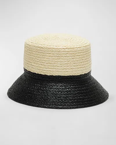 Eugenia Kim Jonah Two-tone Raffia Bucket Hat In Ivory/ Black