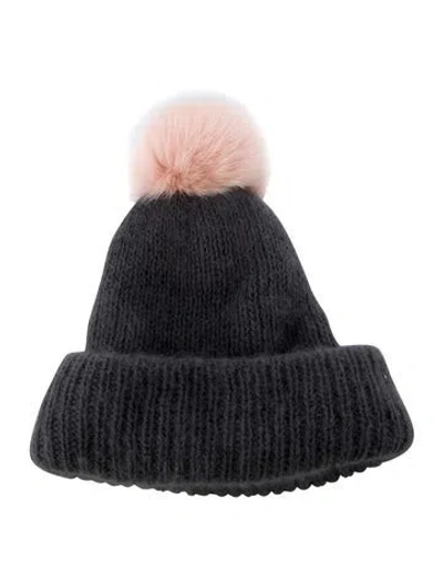 Pre-owned Eugenia Kim Knit Beanie With Pom-pom Embellishment In Gray