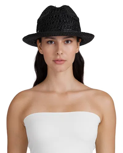 Eugenia Kim Lacquered Open Weave Raffia Fedora In Black