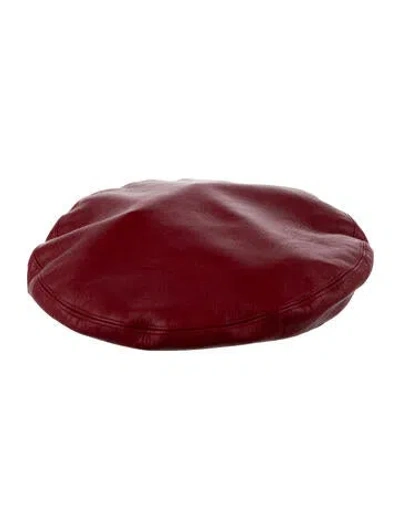 Pre-owned Eugenia Kim Leather Beret Hat In Black/red