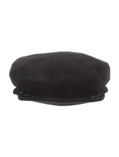 Pre-owned Eugenia Kim Leather Newsboy Cap In Black