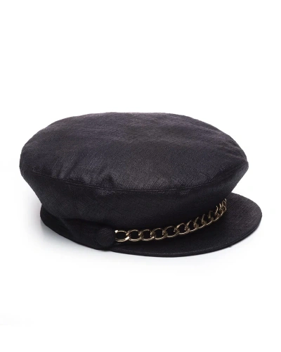 Eugenia Kim Marina Linen Marine Cap W/ Curb Chain Trim In Black