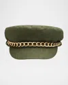 Eugenia Kim Marina Linen Marine Cap W/ Curb Chain Trim In Green