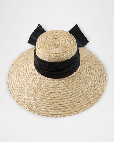 Eugenia Kim Mirabel Bow Straw Beach Hat In Natural/black
