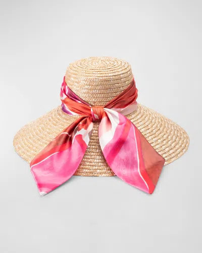 Eugenia Kim Mirabel Large-brim Hat With A Silk Scarf In Pink