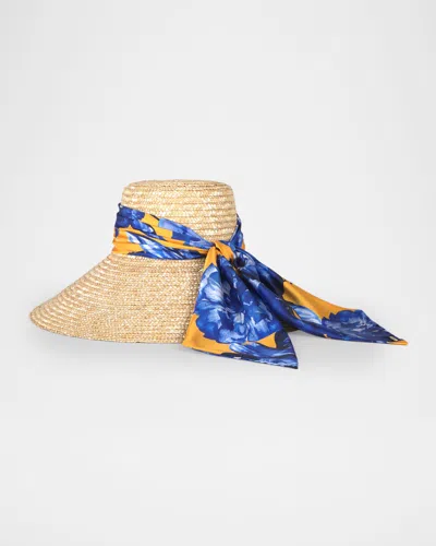 Eugenia Kim Mirabel Wide-brim Straw Sun Hat With Scarf In Neutral