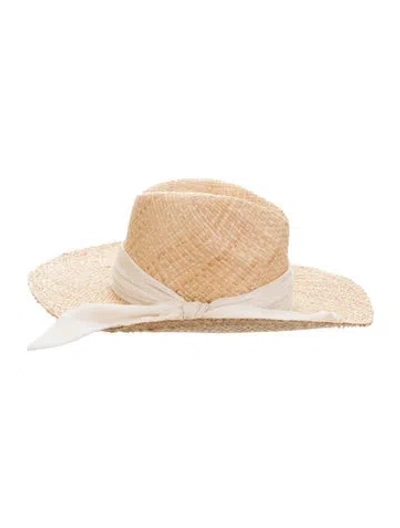 Pre-owned Eugenia Kim Natural -color Fedora Featuring A Wide Brim And Natural Ribbon Band W/tags In Neutral