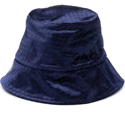 Eugenia Kim Navy Pann Velvet Birdcage Veil Bucket Hat In Navy/black
