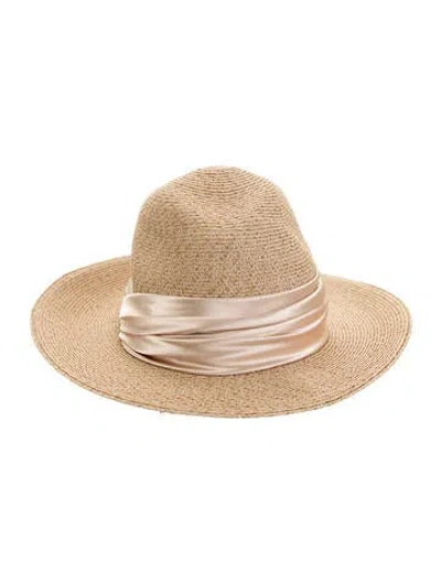Pre-owned Eugenia Kim Neutral Metallic Pleated Satin Straw Fedora