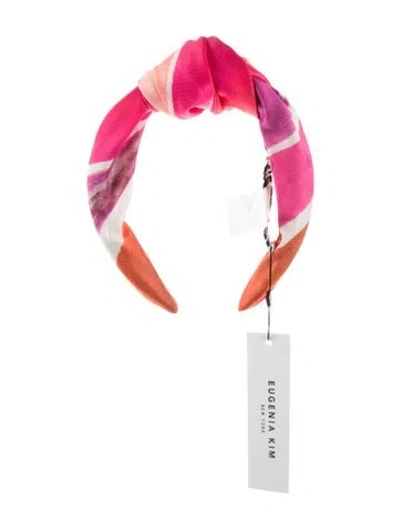 Pre-owned Eugenia Kim Orange Pattern Print Pleated Ribbon Style Headband