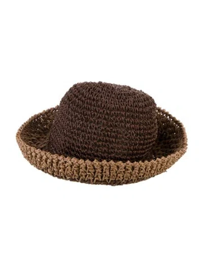 Pre-owned Eugenia Kim Pattern Print Straw Woven Bucket Hat W/tags In Brown